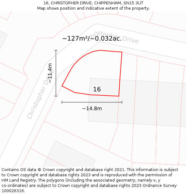16, CHRISTOPHER DRIVE, CHIPPENHAM, SN15 3UT: Plot and title map