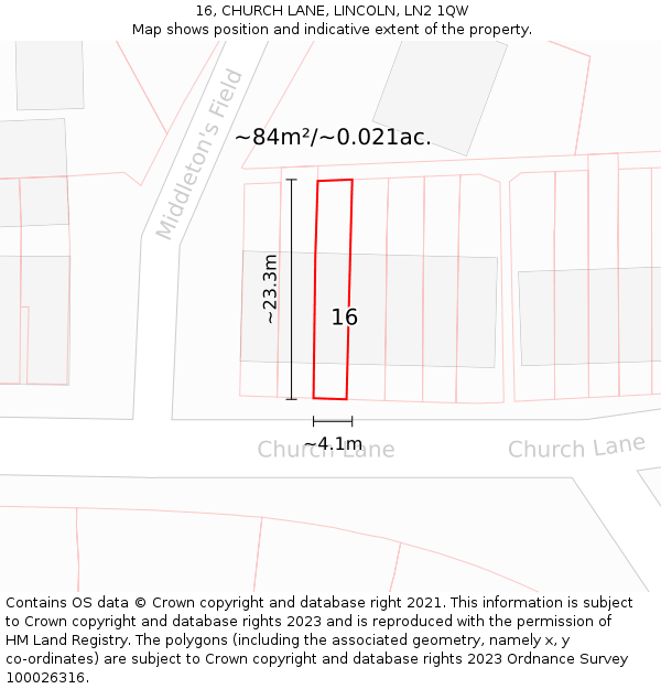 16, CHURCH LANE, LINCOLN, LN2 1QW: Plot and title map