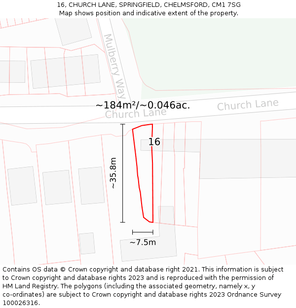 16, CHURCH LANE, SPRINGFIELD, CHELMSFORD, CM1 7SG: Plot and title map