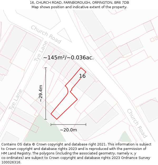 16, CHURCH ROAD, FARNBOROUGH, ORPINGTON, BR6 7DB: Plot and title map