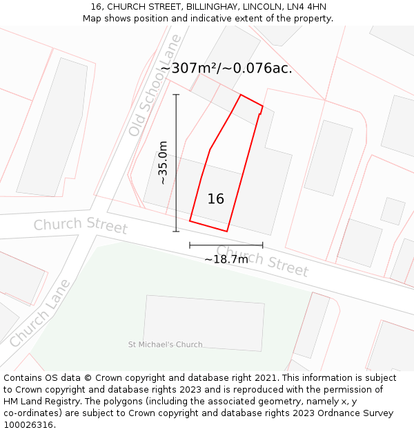 16, CHURCH STREET, BILLINGHAY, LINCOLN, LN4 4HN: Plot and title map