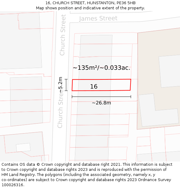 16, CHURCH STREET, HUNSTANTON, PE36 5HB: Plot and title map
