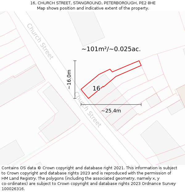 16, CHURCH STREET, STANGROUND, PETERBOROUGH, PE2 8HE: Plot and title map