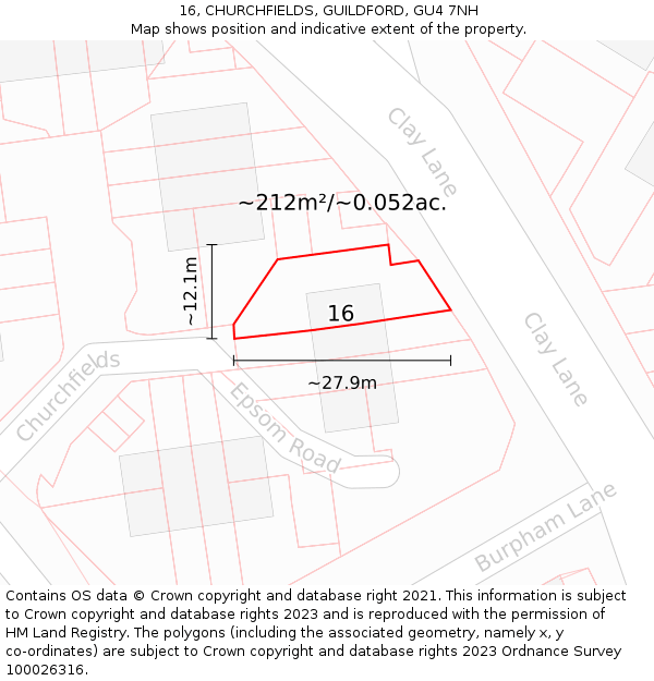 16, CHURCHFIELDS, GUILDFORD, GU4 7NH: Plot and title map