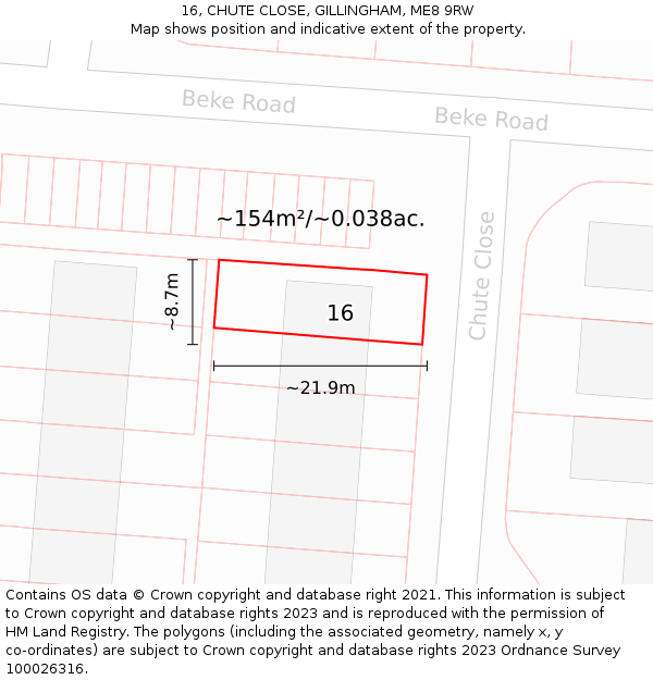 16, CHUTE CLOSE, GILLINGHAM, ME8 9RW: Plot and title map