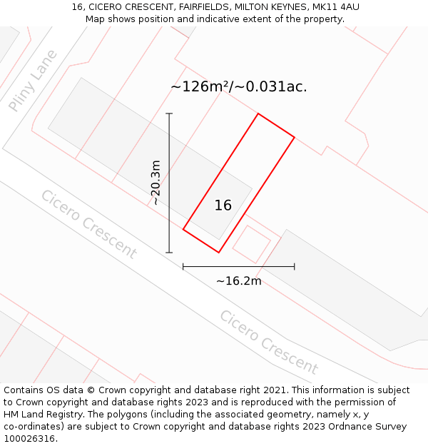 16, CICERO CRESCENT, FAIRFIELDS, MILTON KEYNES, MK11 4AU: Plot and title map