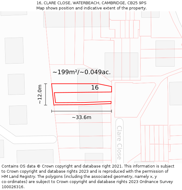 16, CLARE CLOSE, WATERBEACH, CAMBRIDGE, CB25 9PS: Plot and title map