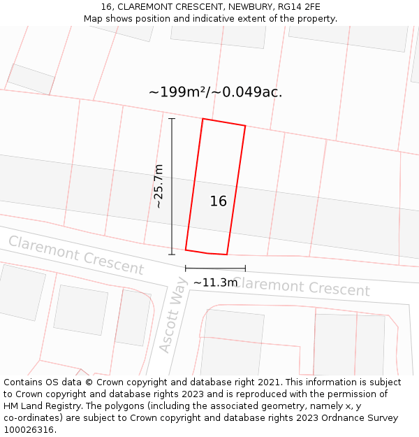 16, CLAREMONT CRESCENT, NEWBURY, RG14 2FE: Plot and title map