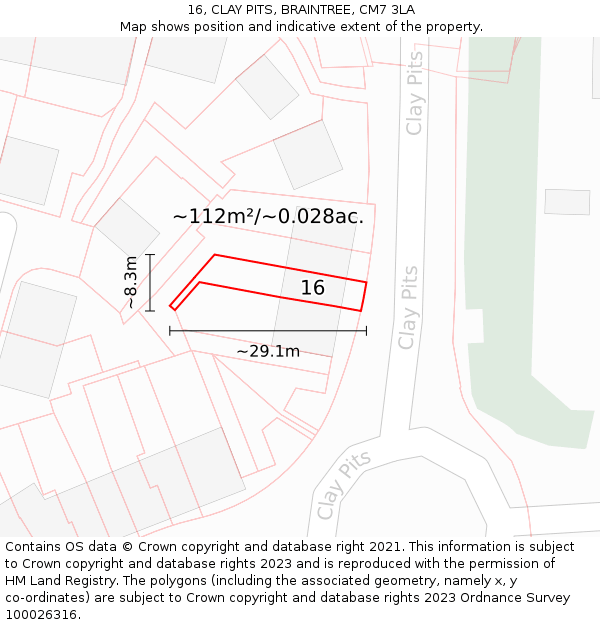16, CLAY PITS, BRAINTREE, CM7 3LA: Plot and title map