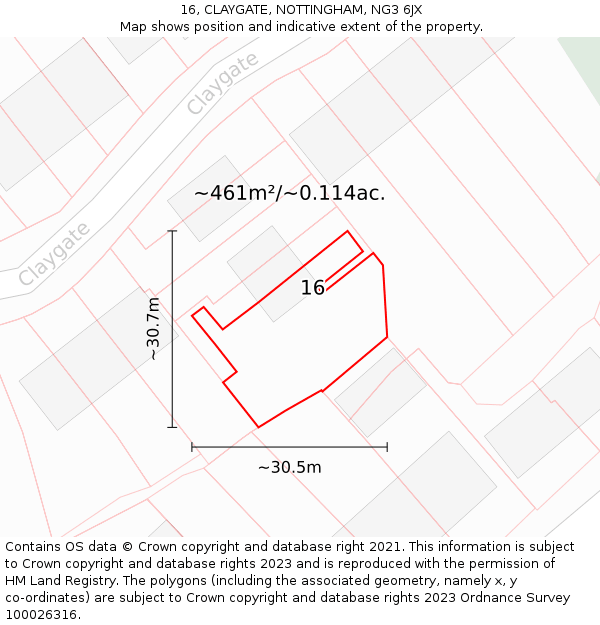 16, CLAYGATE, NOTTINGHAM, NG3 6JX: Plot and title map