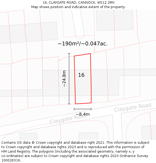 16, CLAYGATE ROAD, CANNOCK, WS12 2RN: Plot and title map