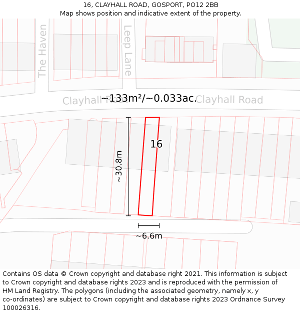 16, CLAYHALL ROAD, GOSPORT, PO12 2BB: Plot and title map