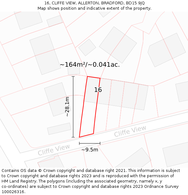 16, CLIFFE VIEW, ALLERTON, BRADFORD, BD15 9JQ: Plot and title map