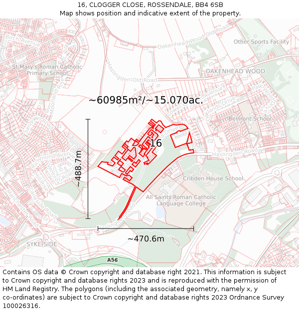16, CLOGGER CLOSE, ROSSENDALE, BB4 6SB: Plot and title map