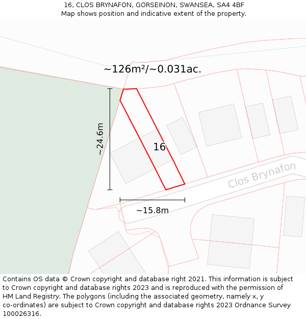 16, CLOS BRYNAFON, GORSEINON, SWANSEA, SA4 4BF: Plot and title map