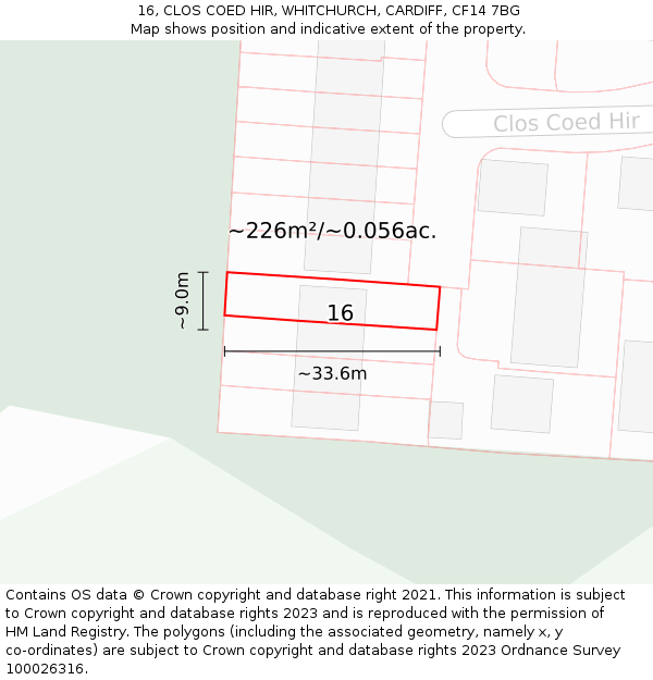 16, CLOS COED HIR, WHITCHURCH, CARDIFF, CF14 7BG: Plot and title map