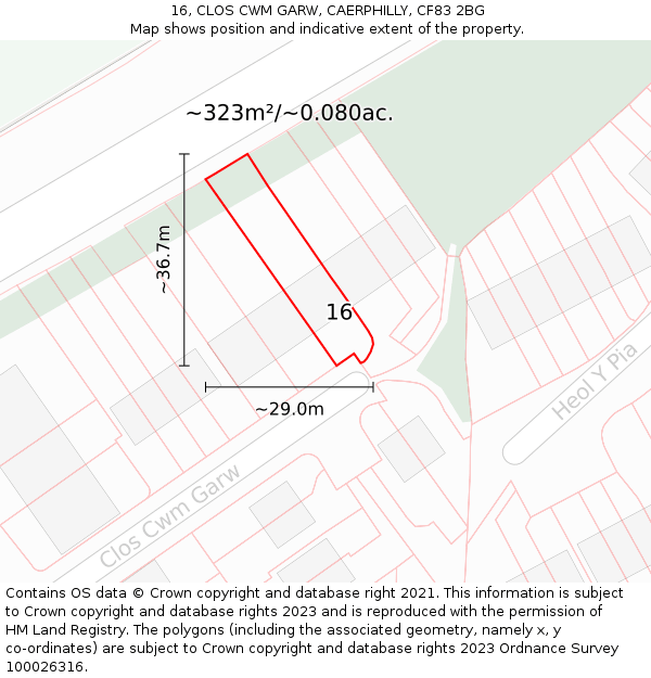 16, CLOS CWM GARW, CAERPHILLY, CF83 2BG: Plot and title map