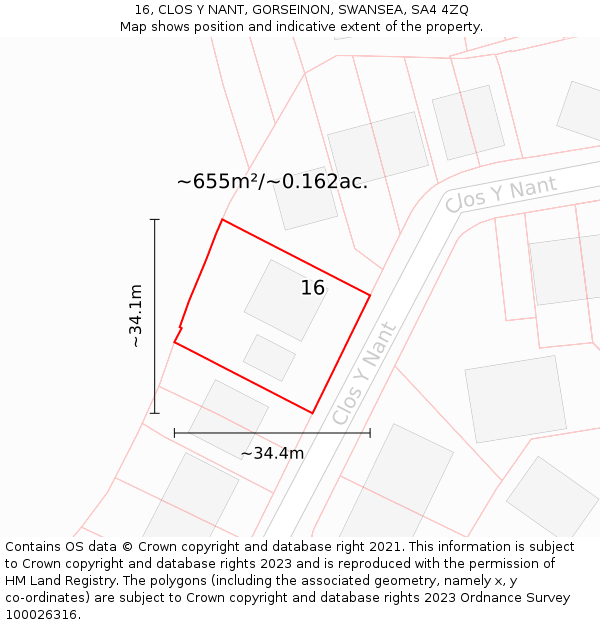 16, CLOS Y NANT, GORSEINON, SWANSEA, SA4 4ZQ: Plot and title map