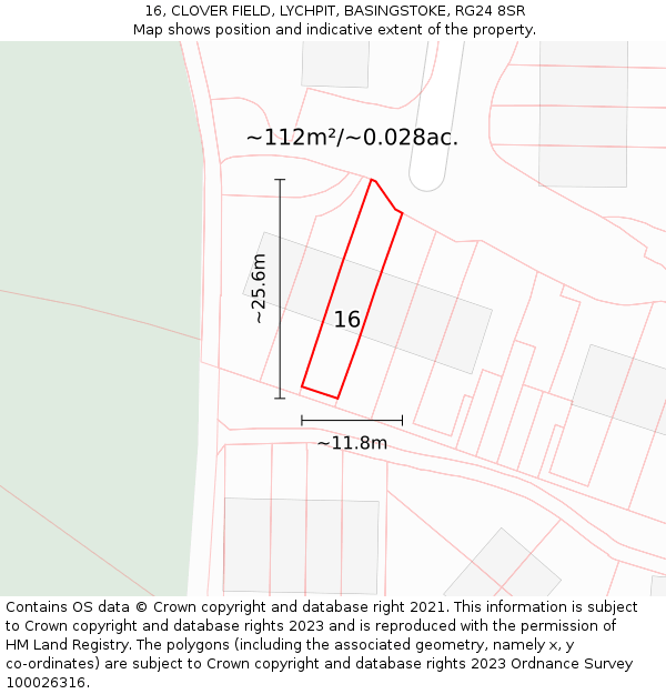 16, CLOVER FIELD, LYCHPIT, BASINGSTOKE, RG24 8SR: Plot and title map