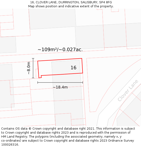 16, CLOVER LANE, DURRINGTON, SALISBURY, SP4 8FG: Plot and title map