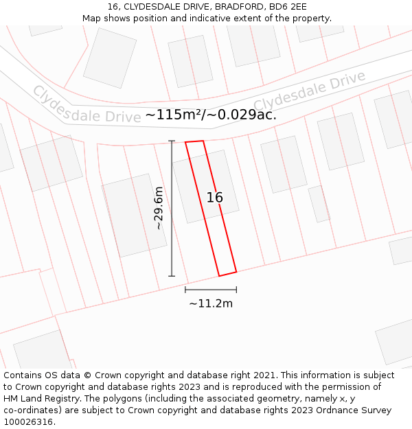 16, CLYDESDALE DRIVE, BRADFORD, BD6 2EE: Plot and title map