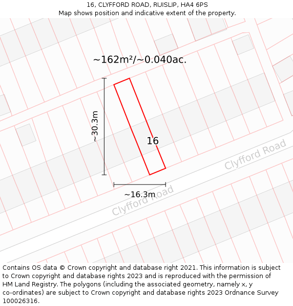 16, CLYFFORD ROAD, RUISLIP, HA4 6PS: Plot and title map