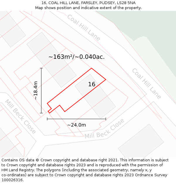 16, COAL HILL LANE, FARSLEY, PUDSEY, LS28 5NA: Plot and title map