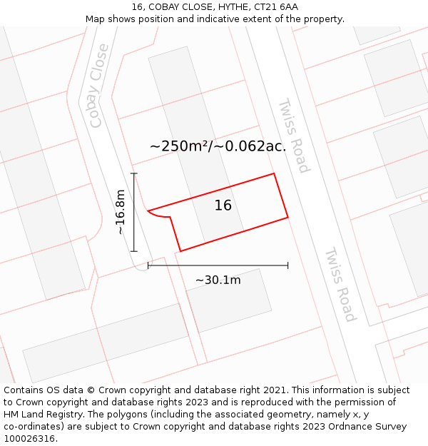 16, COBAY CLOSE, HYTHE, CT21 6AA: Plot and title map
