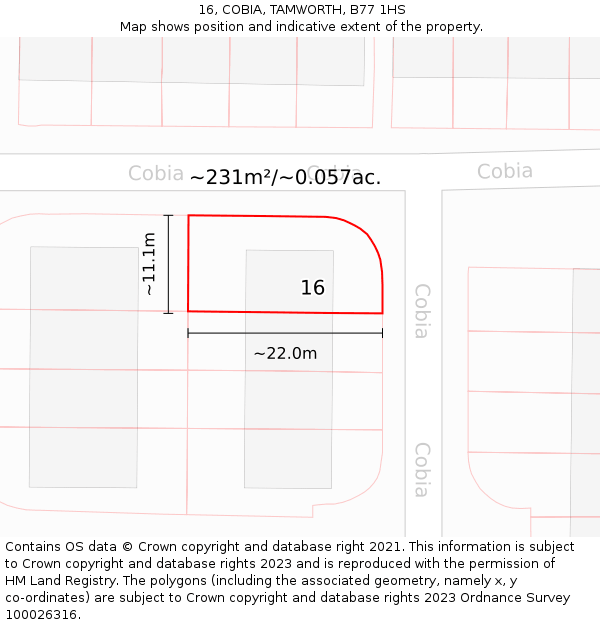 16, COBIA, TAMWORTH, B77 1HS: Plot and title map