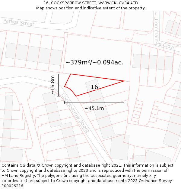 16, COCKSPARROW STREET, WARWICK, CV34 4ED: Plot and title map