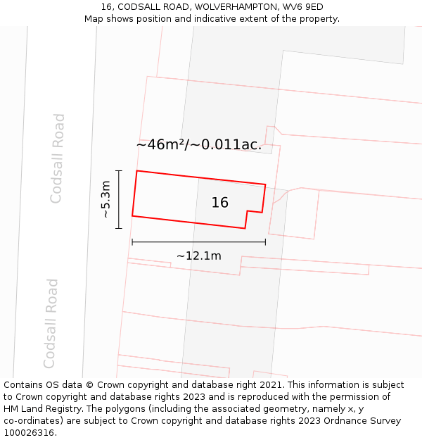 16, CODSALL ROAD, WOLVERHAMPTON, WV6 9ED: Plot and title map