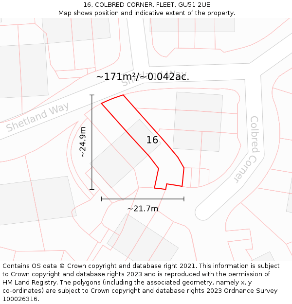16, COLBRED CORNER, FLEET, GU51 2UE: Plot and title map