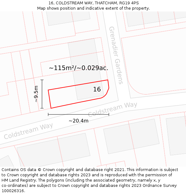 16, COLDSTREAM WAY, THATCHAM, RG19 4PS: Plot and title map