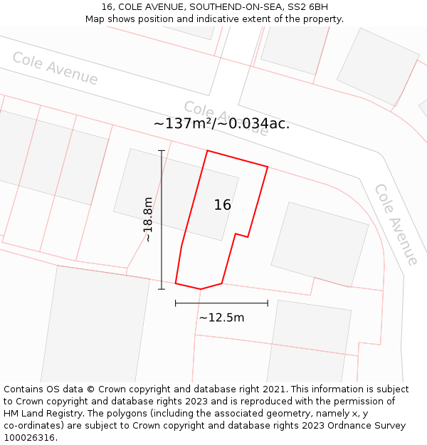16, COLE AVENUE, SOUTHEND-ON-SEA, SS2 6BH: Plot and title map
