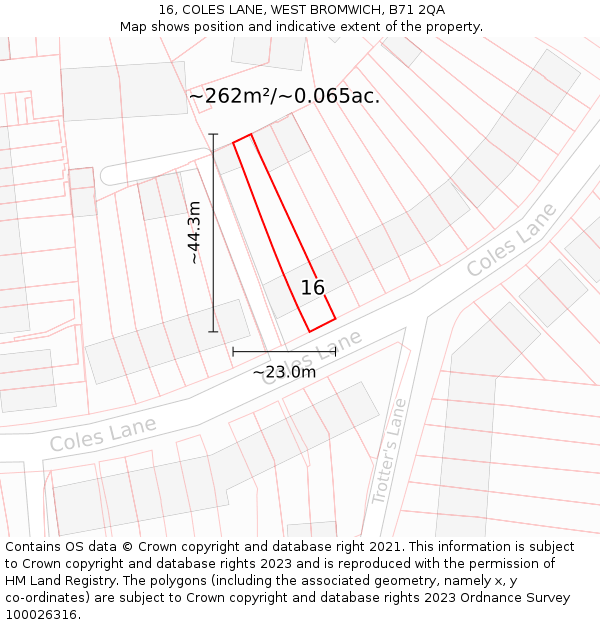 16, COLES LANE, WEST BROMWICH, B71 2QA: Plot and title map