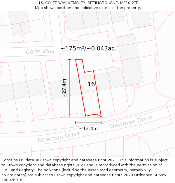 16, COLFE WAY, KEMSLEY, SITTINGBOURNE, ME10 2TF: Plot and title map