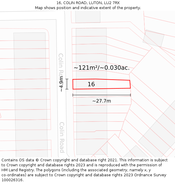 16, COLIN ROAD, LUTON, LU2 7RX: Plot and title map