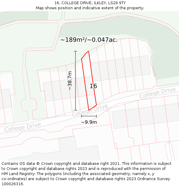 16, COLLEGE DRIVE, ILKLEY, LS29 9TY: Plot and title map