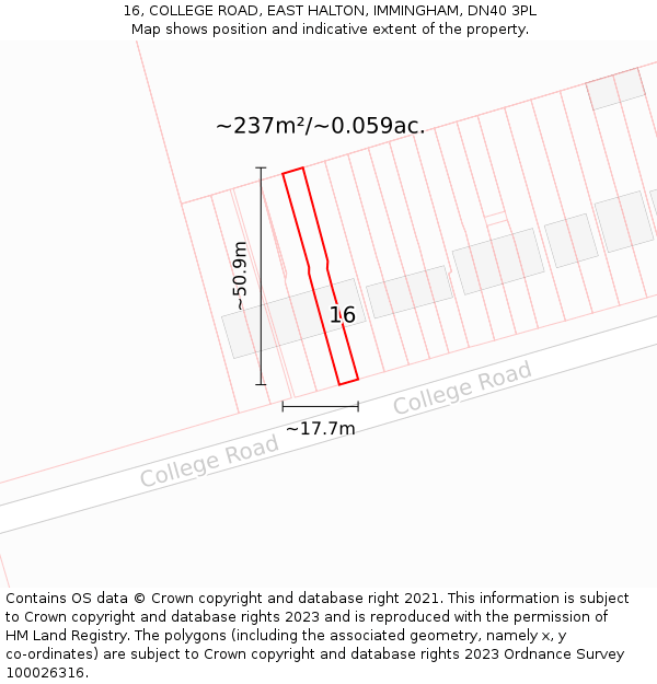 16, COLLEGE ROAD, EAST HALTON, IMMINGHAM, DN40 3PL: Plot and title map