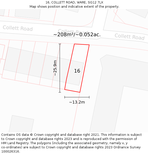 16, COLLETT ROAD, WARE, SG12 7LX: Plot and title map
