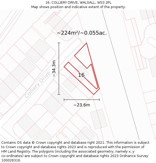 16, COLLIERY DRIVE, WALSALL, WS3 2PL: Plot and title map