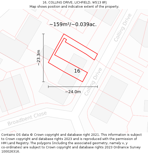 16, COLLING DRIVE, LICHFIELD, WS13 8FJ: Plot and title map