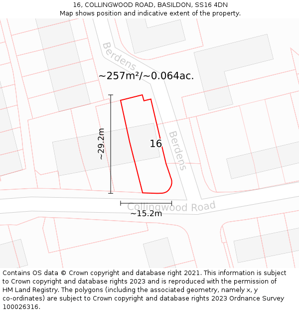 16, COLLINGWOOD ROAD, BASILDON, SS16 4DN: Plot and title map