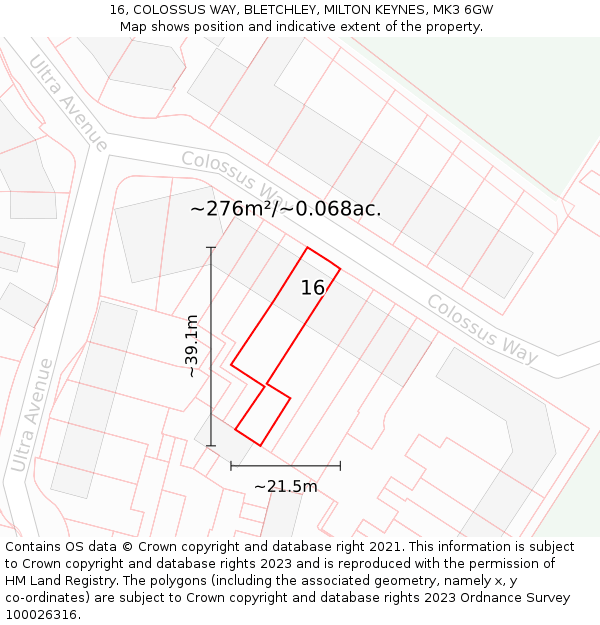 16, COLOSSUS WAY, BLETCHLEY, MILTON KEYNES, MK3 6GW: Plot and title map