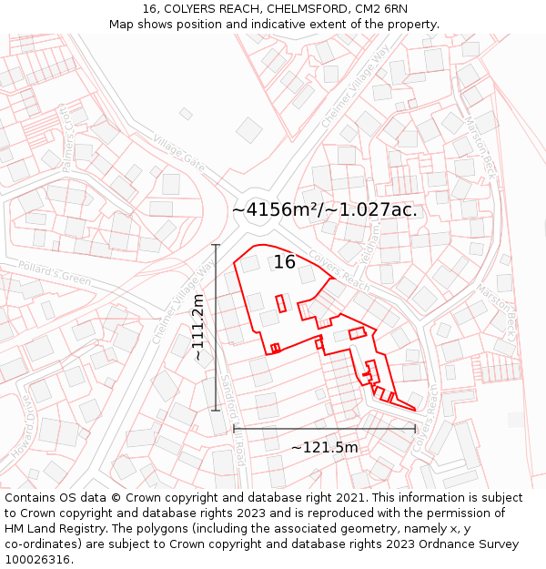 16, COLYERS REACH, CHELMSFORD, CM2 6RN: Plot and title map