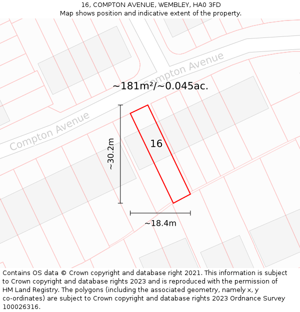 16, COMPTON AVENUE, WEMBLEY, HA0 3FD: Plot and title map