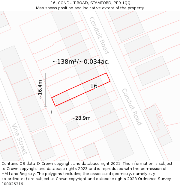 16, CONDUIT ROAD, STAMFORD, PE9 1QQ: Plot and title map