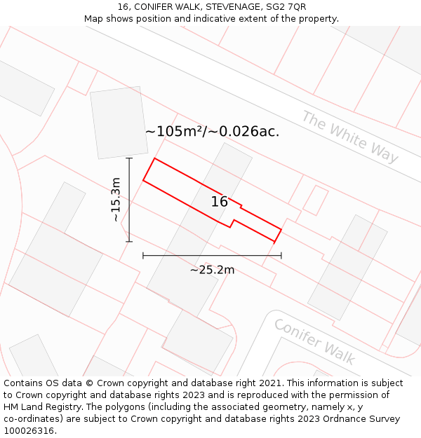 16, CONIFER WALK, STEVENAGE, SG2 7QR: Plot and title map