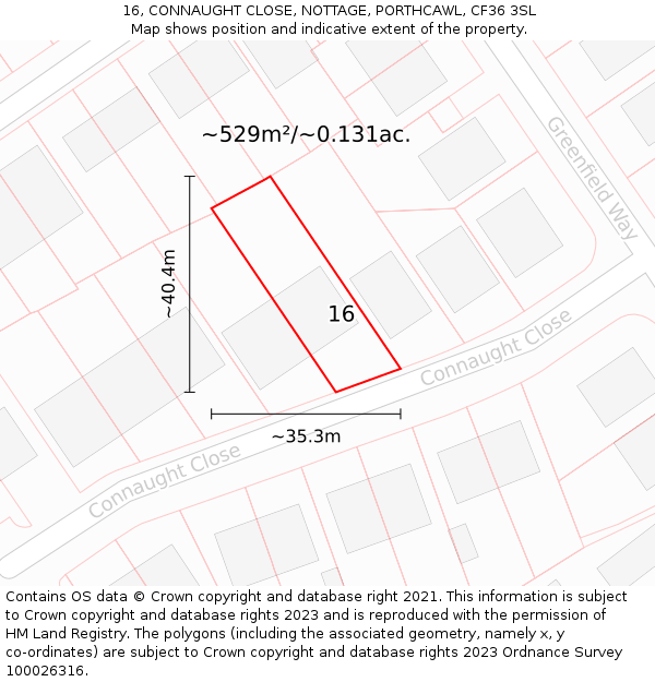 16, CONNAUGHT CLOSE, NOTTAGE, PORTHCAWL, CF36 3SL: Plot and title map
