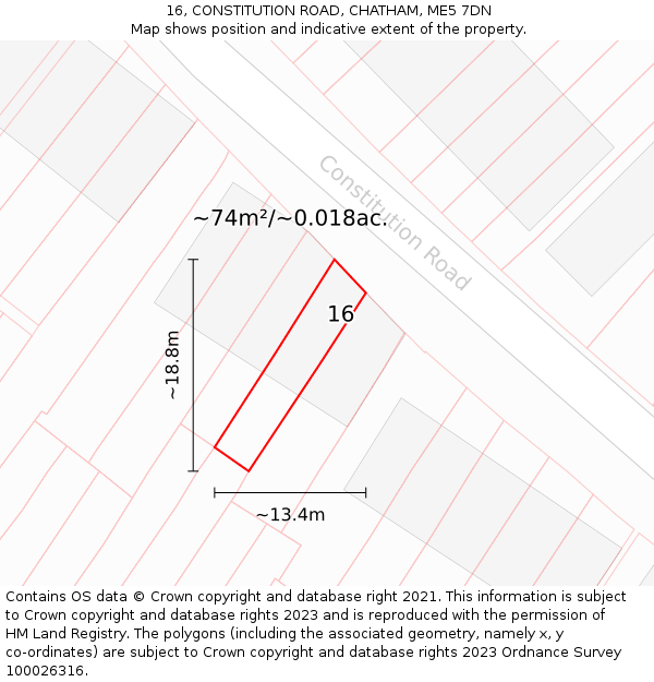 16, CONSTITUTION ROAD, CHATHAM, ME5 7DN: Plot and title map